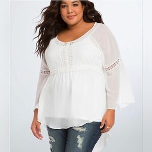 Torrid Size 4 Chiffon Lace Inset Hi-Lo Blouse NWT